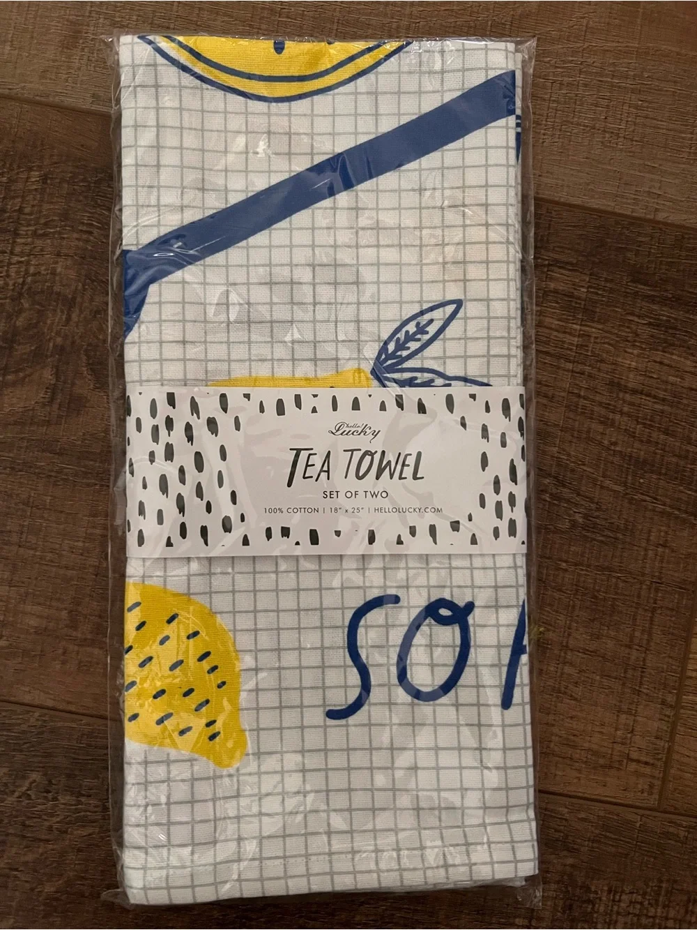 Blue & Yellow 'So Fresh' Kitchen Tea Towel Set of 2